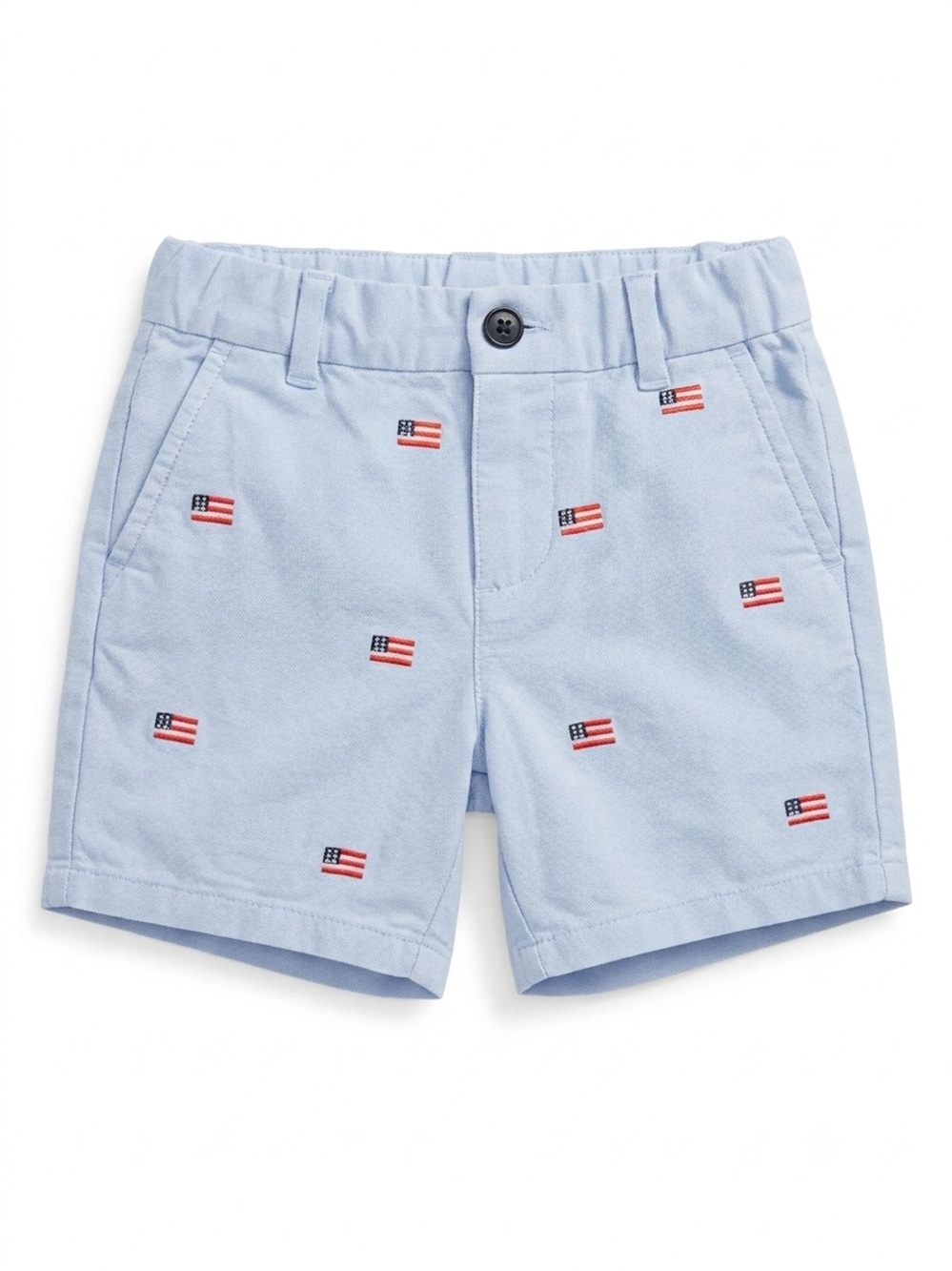 Janie and Jack Light Blue Shorts with Flag Embroidery